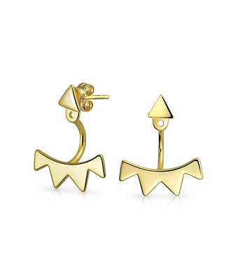 Bling Jewelry Geometric Triangle Fringe Earring Jacket 14K Gold Plated Sterling Silver