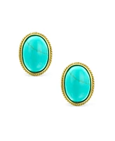 Bling Jewelry 7CT Oval Cabochon Natural Jade Lapis Lazuli Onyx Turquoise 14K Gold Plated Sterling Silver Clip-On Earrings