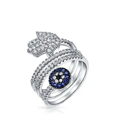 Bling Jewelry Amulet Talisman Blue Cz Cocktail Statement Ring with Hamsa Evil Eye Design