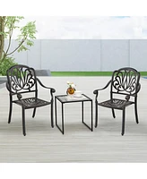 Gymax Pieces Cast Aluminum Chairs Set of 2 Stackable Patio Dining Chairs w/ Armrests