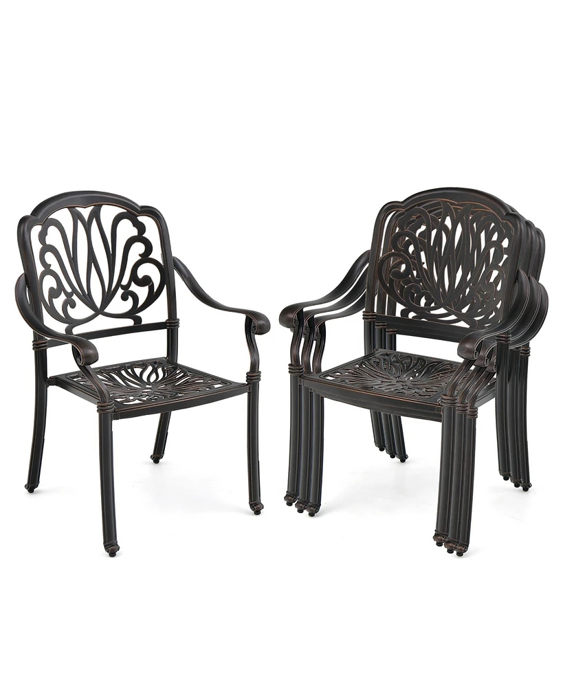 Gymax Pieces Cast Aluminum Chairs Set of 2 Stackable Patio Dining Chairs w/ Armrests