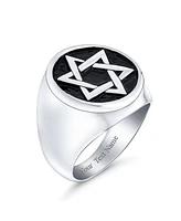 Bling Jewelry Mens Stainless Steel Magen Judaic Star of David Signet Ring and Pendant Set