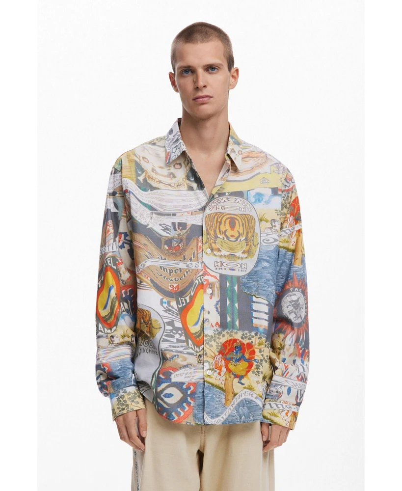 Desigual Men's Ethnic collage print shirt