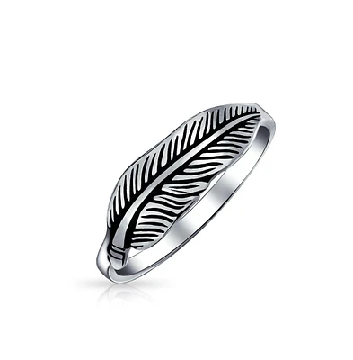 Bling Jewelry Southwestern Boho Feather Leaf Band Silver Ring Oxidized Sterling Jewelry