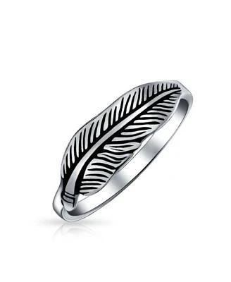 Bling Jewelry Southwestern Boho Feather Leaf Band Silver Ring Oxidized Sterling Jewelry