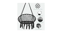 Hanging Macrame Hammock Chair with Handwoven Cotton Backrest