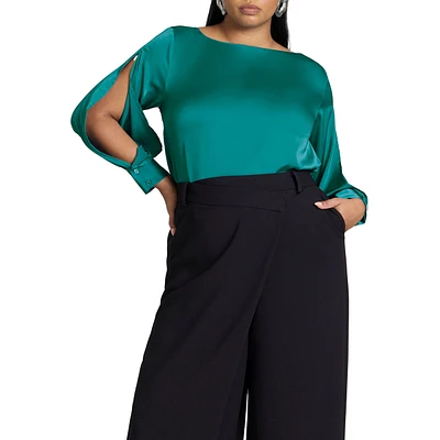 Eloquii Plus Boat Neck Blouse With Sleeve Slits