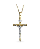 Bling Jewelry Jesus Inri Crucifix Cross Pendant Necklace Two Tone 18K Gold Plated