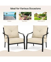 Gymax 2 Pcs Patio Dining Chairs Set with Padded Cushions Armrest Steel Frame