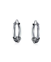 Bling Jewelry Bali Tribal Swirl Hoop Huggie Earrings Oxidized Sterling Silver Multiple Sizes