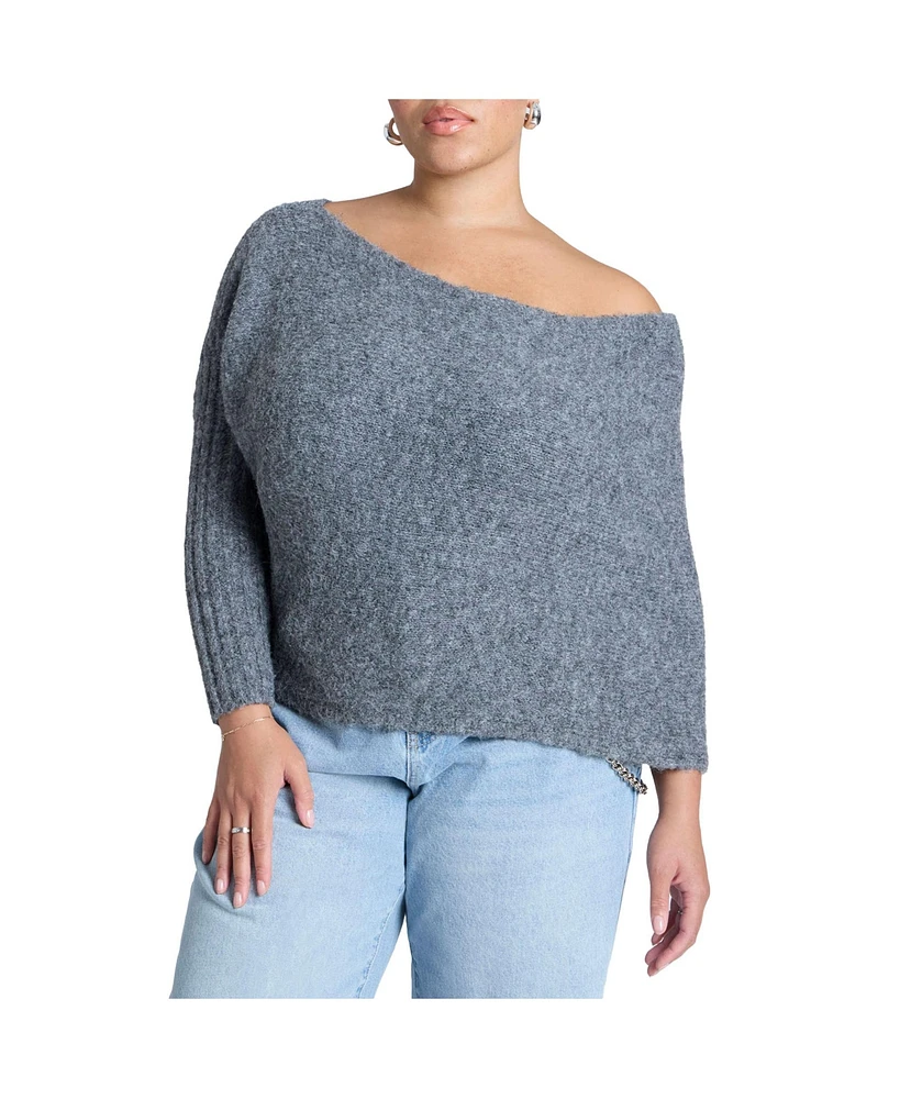 Eloquii Plus Size Fuzzy One Shoulder Sweater