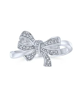 Bling Jewelry Victorian Style Cubic Zirconia Pave Cz Ribbon Band Bow Ring .925 Sterling Silver