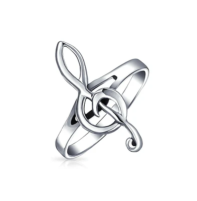 Bling Jewelry Silver Ring with Treble Clef Note Design Sterling Thin Band for Music Lovers