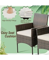 Gymax Patio Dining Chairs Set of 4 Outdoor Pe Wicker Chairs w/ Removable Cushions Brown & Off White