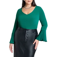 Eloquii Plus Size Ruffle Sleeve V-Neck Top