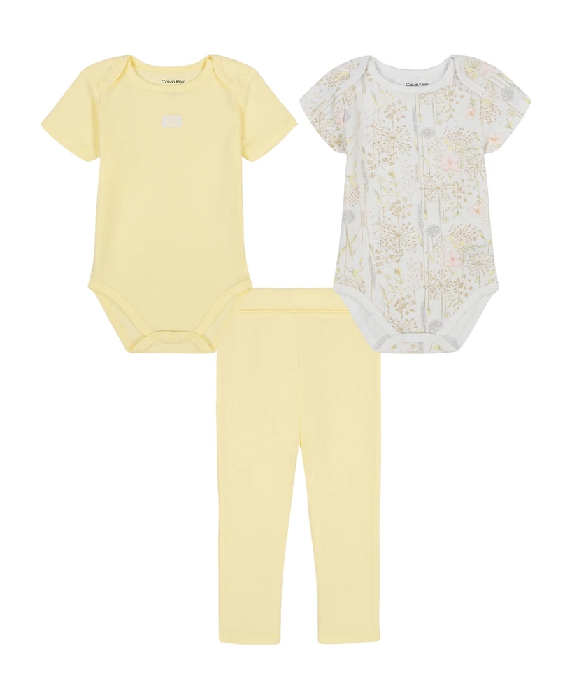 Calvin Klein Baby Girls 3-Piece Floral Pointelle Bodysuits and Leggings Set