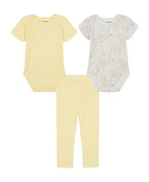 Calvin Klein Baby Girls 3-Piece Floral Pointelle Bodysuits and Leggings Set