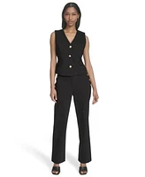 Halston Womens Button Front Vest Button Detail Ankle Pants