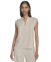 Halston Women's Split-Neck Sleeveless Front-Seam Top