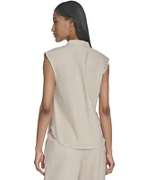 Halston Women's Split-Neck Sleeveless Front-Seam Top