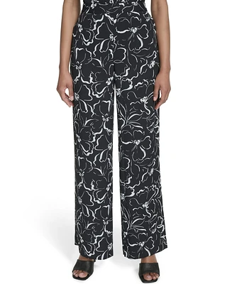 Halston Women's Floral-Print Pull-On Pants