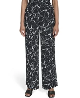 Halston Women's Floral-Print Pull-On Pants