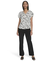 Halston Women's Printed Cap-Sleeve V-Neck Blouse