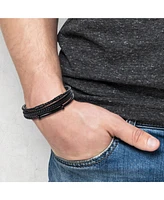 Lucky Brand Stainless Steel Triple Row Black Cord Bracelet - 8.25"
