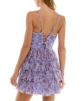 City Studios Juniors' Lace-Up-Back Tiered Dress