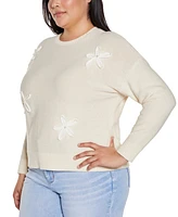 Belldini Plus 3D Floral Crewneck Trim Sweater