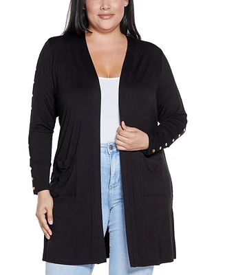 Belldini Plus Black Label Embellished Sleeve Knit Open Cardigan Sweater