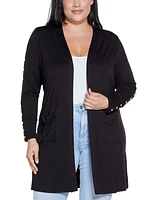 Belldini Plus Black Label Embellished Sleeve Knit Open Cardigan Sweater
