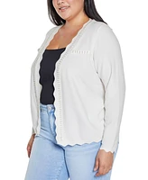 Belldini Plus Black Label Cultivated-Pearl-Trim Open Cardigan Sweater