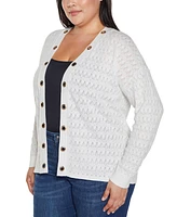 Belldini Plus Black Label Pointelle and Grommet Open Cardigan Sweater