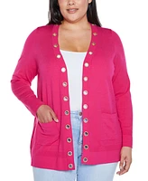 Belldini Plus Black Label Rhinestone Grommet Open-Front Cardigan Sweater