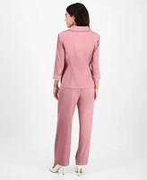Alex Evenings Petite Notched Collar Button Front Blouse Straight Leg Pants