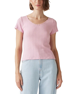 Levi's Women's Sweetie Cotton V-Neck Pointelle Top