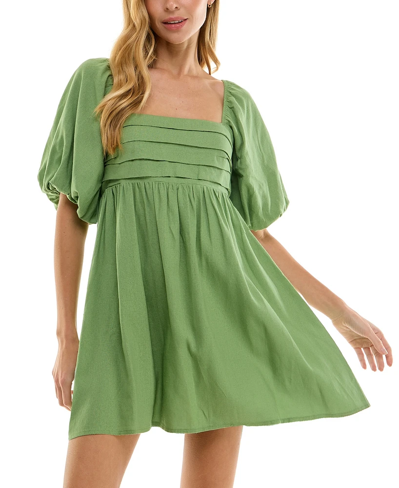 City Studios Juniors' Balloon-Sleeve Babydoll Dress