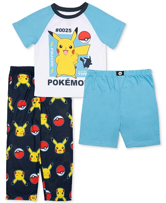 Pokemon Little & Big Boys Short-Sleeve Pajama Top, Shorts Pants, 3 Piece Set