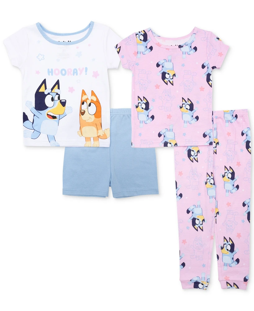 Bluey Toddler Girls Cotton Short-Sleeve Pajama Tops, Shorts & Pants, 4 Piece Set