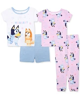 Bluey Toddler Girls Cotton Short-Sleeve Pajama Tops, Shorts & Pants, 4 Piece Set