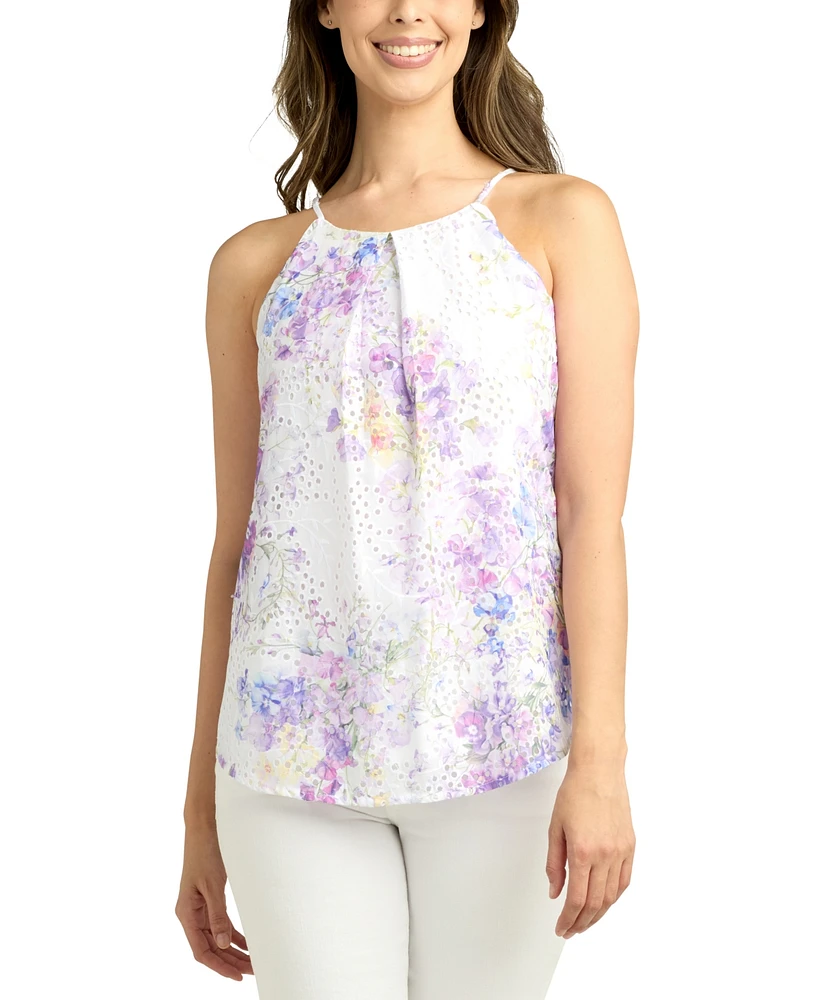 Bcx Juniors' Scalloped Floral Eyelet Halter Top