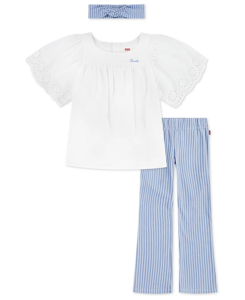 Levi's Toddler Girls 3-Piece Flatter Top Flared Leggings and Headband Set