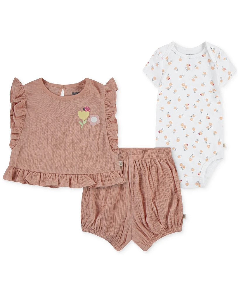 Huggies Baby Girls Bodysuit, Top & Shorts, 3 Piece Set
