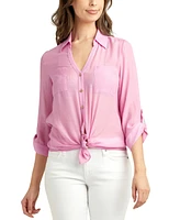 Bcx Juniors' 3/4-Sleeve Tie-Front Gauze Shirt