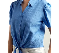 Bcx Juniors' Textured Puff-Sleeve Tie-Front Shirt
