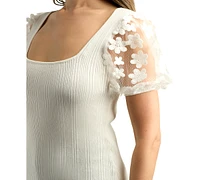Bcx Juniors' Embellished Woven Sleeve Scoop Neck Top