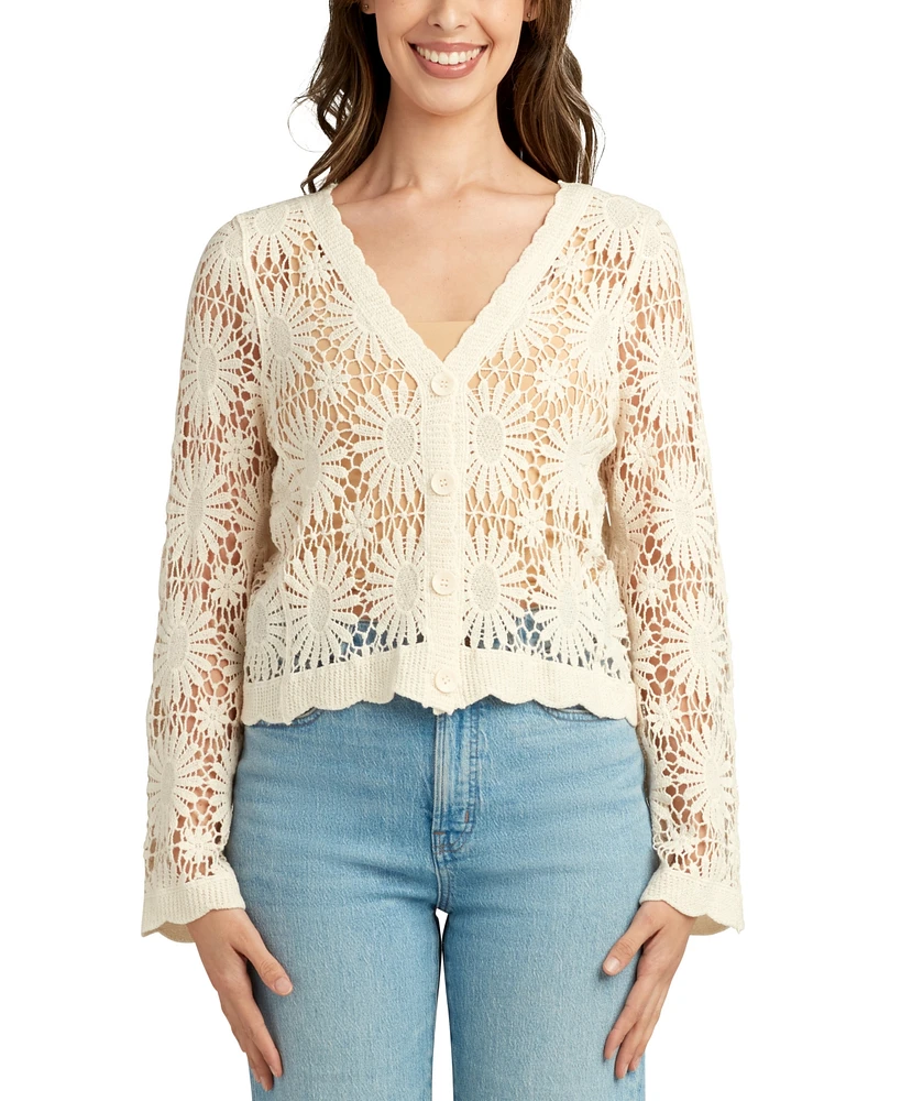 Bcx Juniors' Crochet V-Neck Flare-Sleeve Cardigan