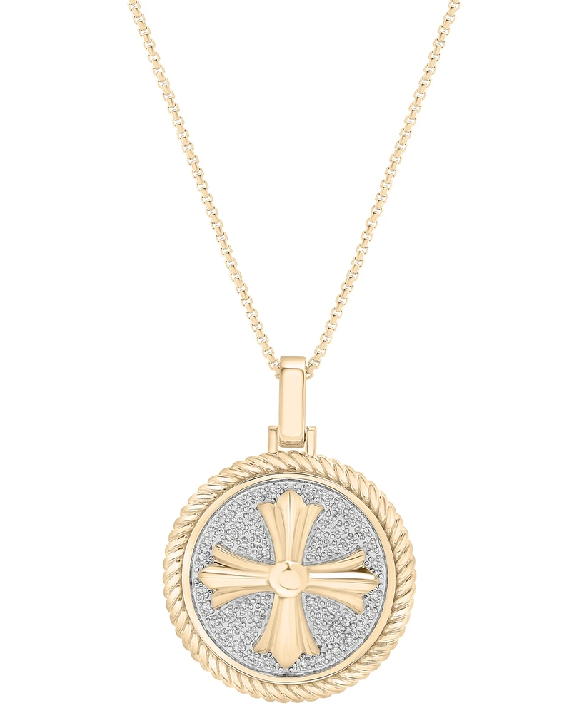 Macy's Men's Diamond Cross Medallion Pendant Necklace (1/5 ct. t.w) in 14k Gold Over Sterling Silver, 22"