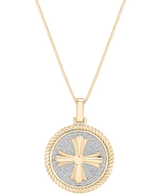Macy's Men's Diamond Cross Medallion Pendant Necklace (1/5 ct. t.w) in 14k Gold Over Sterling Silver, 22"